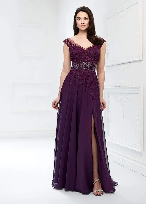 Women's Party Clothes Mon Cheri Beaded Lace V-neck Chiffon A-line Gown 218911 - 1 pc Purple In Size 6 Available