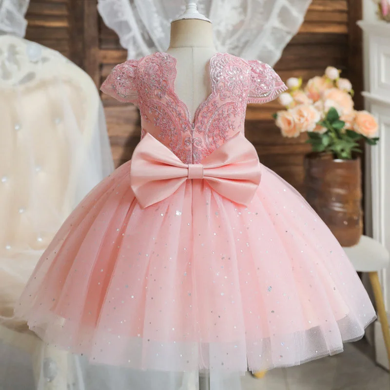 High-Fashion Women's Clothing Toddler Birthday Party Wedding Sequin Bow Mesh Christening Princess Dress