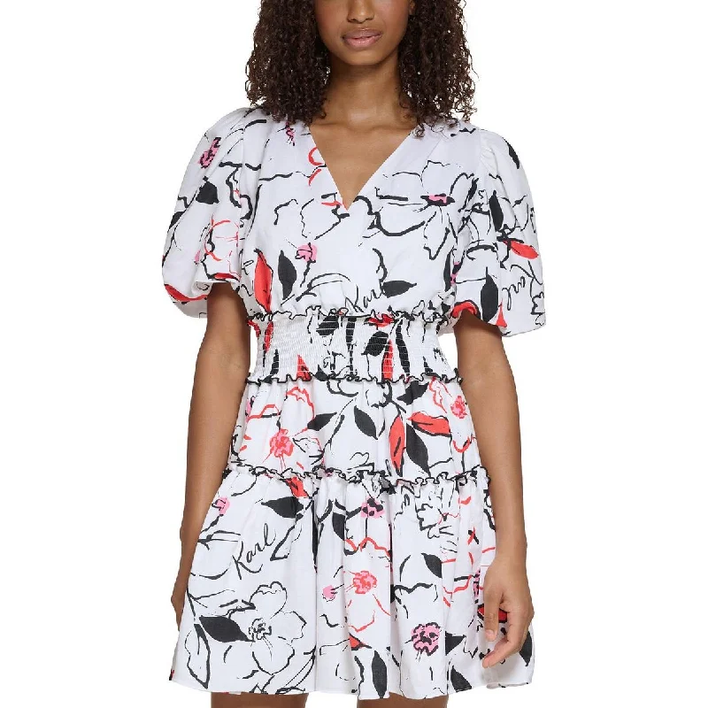 Timeless Women's Apparel Karl Lagerfeld Paris Womens Floral Print Linen Mini Dress