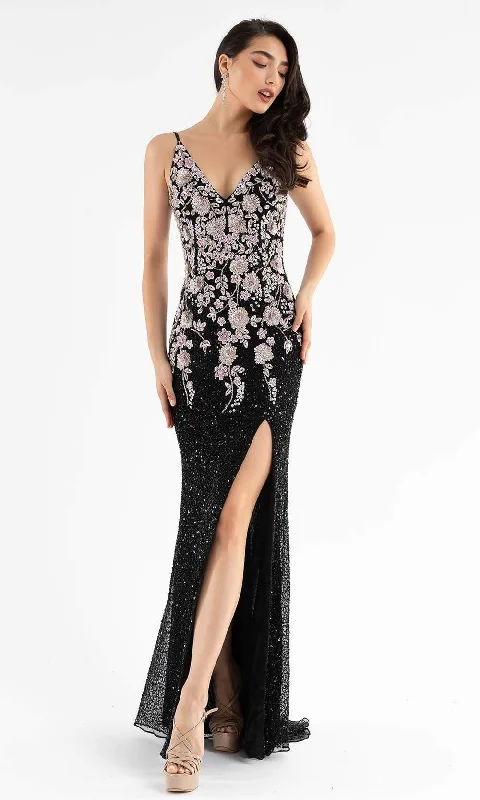 Women's High-End Clothing Primavera Couture - 3730 Beaded Plunging V-Neck Gown