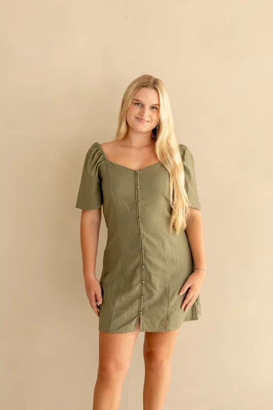 High-Fashion Women's Clothing Maddie Linen Mini Dress | Olive