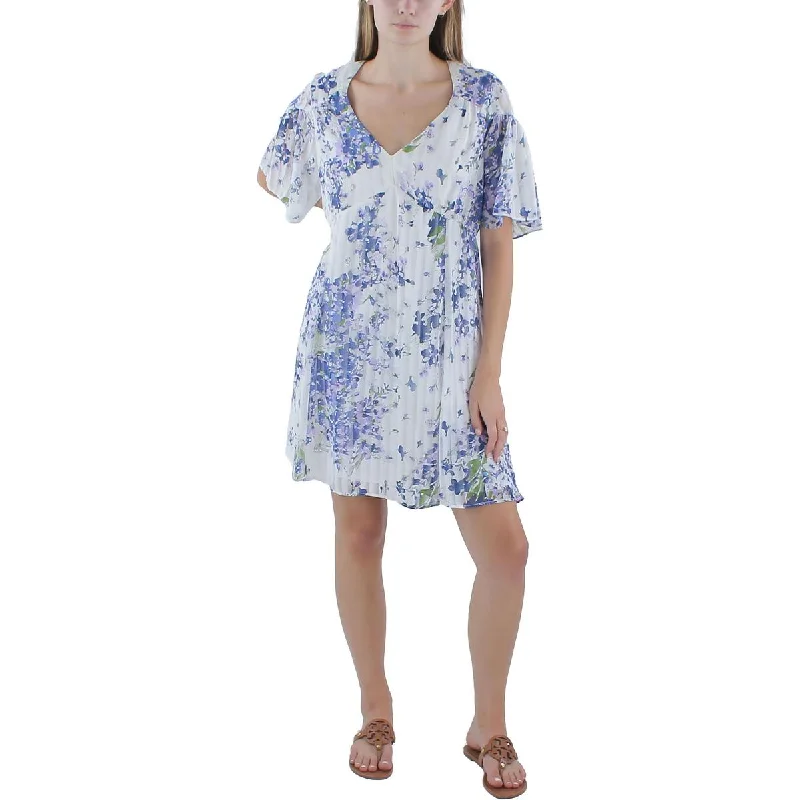 Affordable Luxury Women's Apparel Gabby Skye Womens Floral Print Chiffon Mini Dress