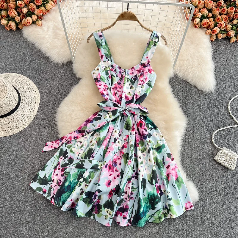 Women's Seasonal Wardrobe Clothing Cute A line floral dress fashion dress    S452