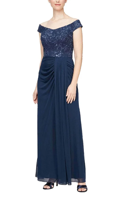 Women's Elegant Clothes Alex Evenings 81171534 - Off Shoulder Embroidered Bodice Gown