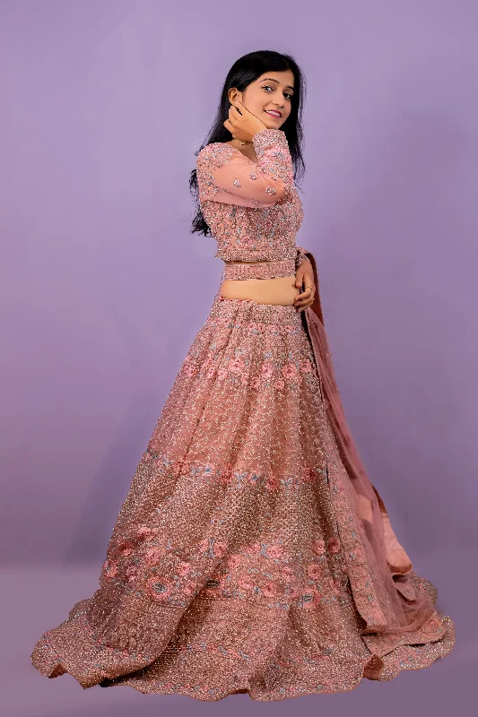 Women's Transitional Clothes Peach Lehenga Choli for Wedding - Rent