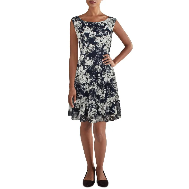 Women's Clothing Apparel Connected Apparel Womens Petites Chiffon Floral Sheath Dress