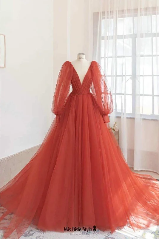 Affordable Trendy Clothes For Women Long Sleeve Orange Red Wedding Dress