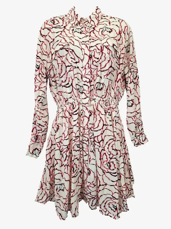 Women's Vacation Outfit Set Basque Abstract Wavy Floral Classy Button Up Dress Size 8