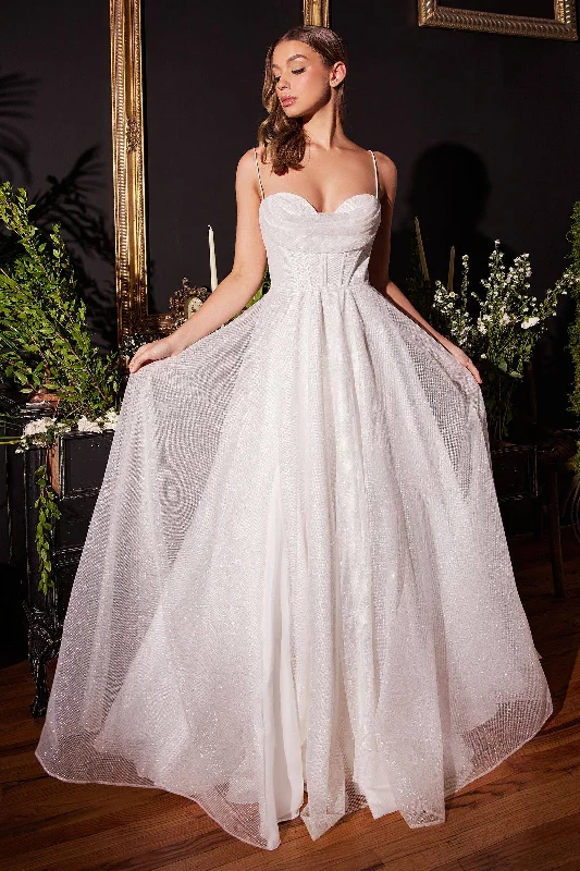 Casual Attire For Women Glitter Flocked Cowl Neck Side Slit Tulle Skirt Long Wedding Dress CDCD253W