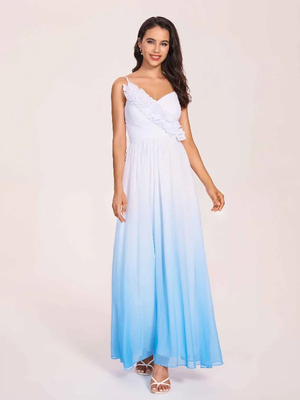 Women's Workout Clothing Spaghetti Straps Floral A-line Ombre Chiffon Long Bridesmaid Dresses Online