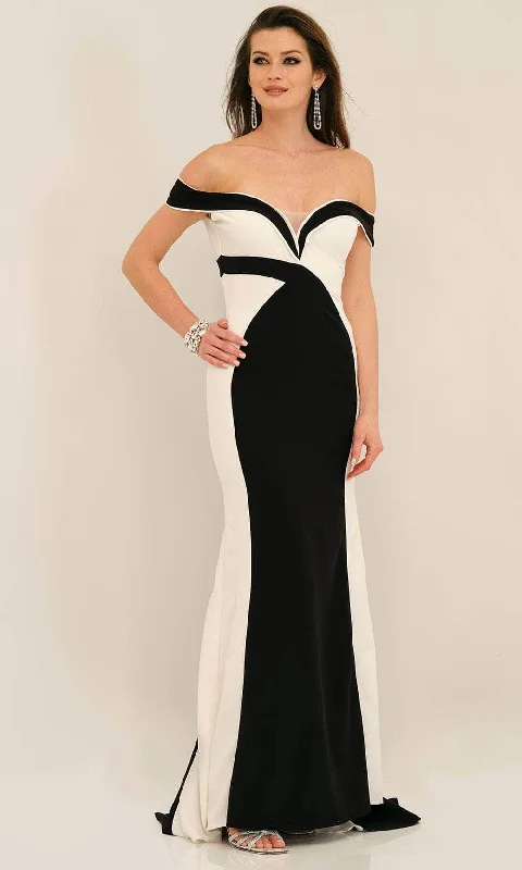 Casual Chic Clothing For Women Dave & Johnny 11295 - Off Shoulder Color Block Prom Gown