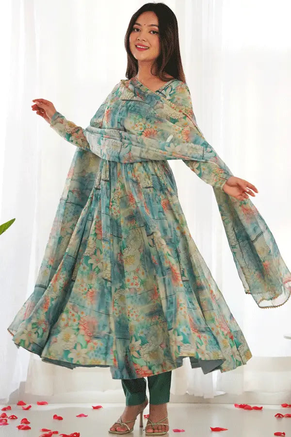 Women's Vintage Attire Latest Floral Anarkali Gown For Raksha Bandhan