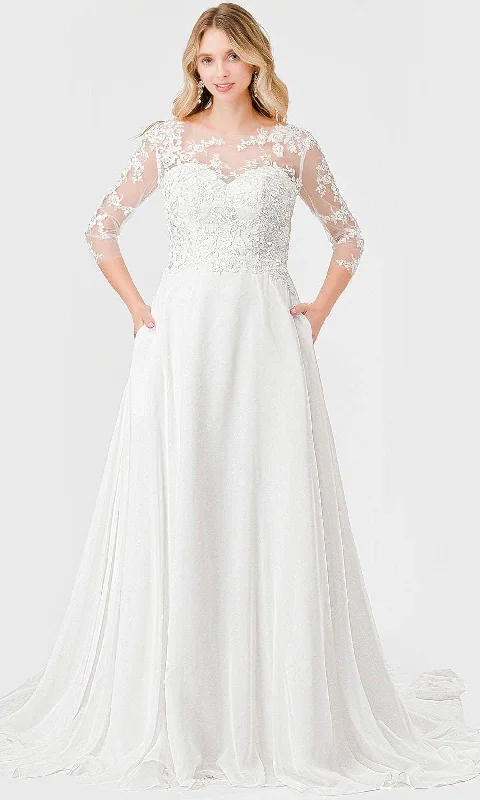 Women's Comfortable Lounge Attire Aspeed Design MS0031 - Embroidered Long Sleeve Wedding Gown