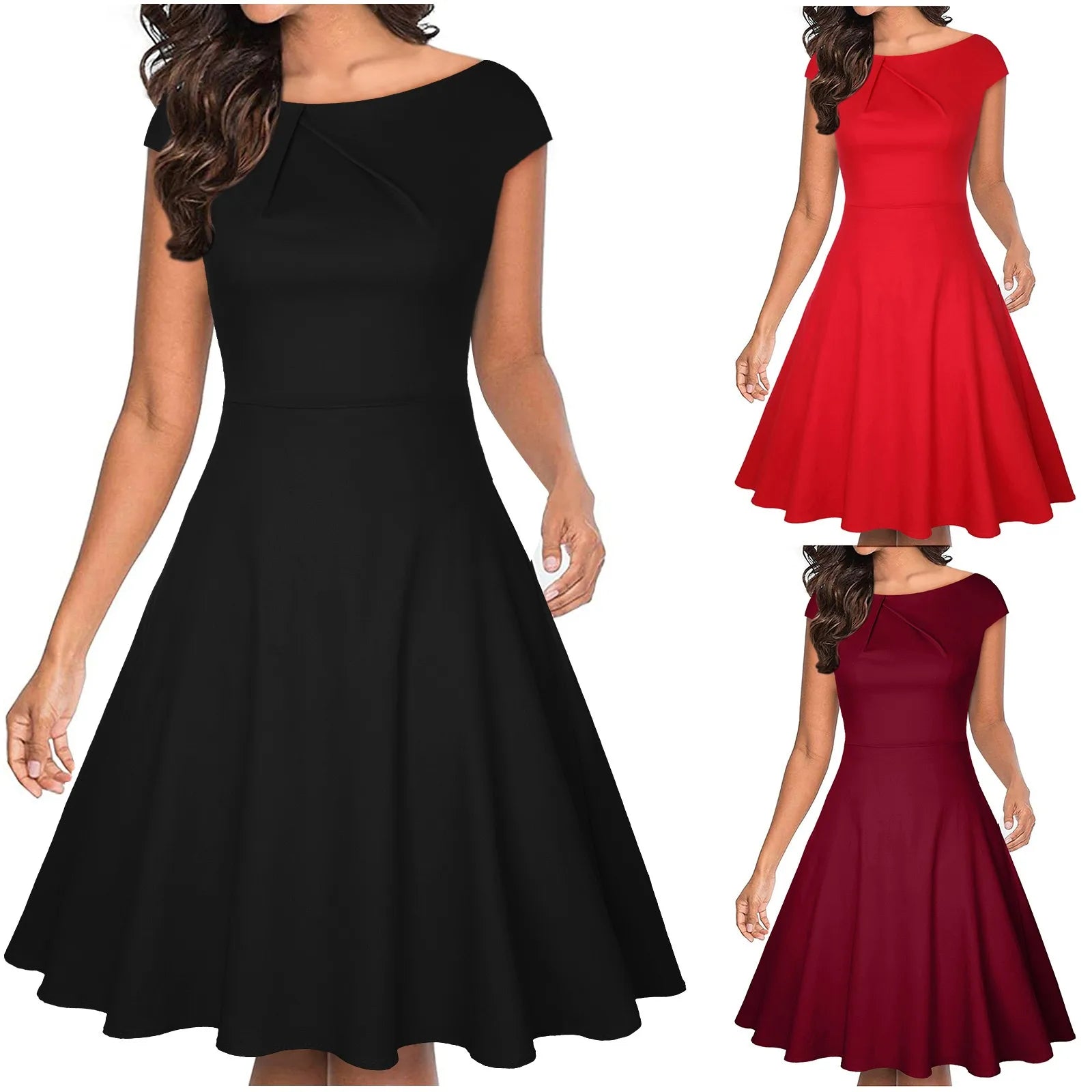 Women's Festive Attire JuliaFashion - Elegant Wedding Party Women'S Cocktail Swing Guest Sleeve Short A-Line Women's Summer V Neck For Women Dress