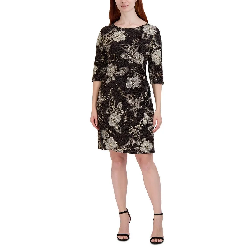 Women's Elegant Apparel Signature By Robbie Bee Womens Petites Metallic Floral Sheath Dress