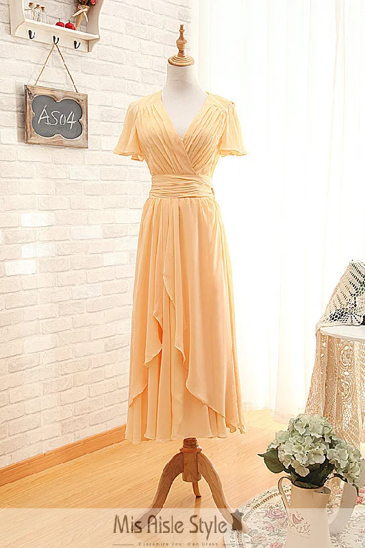 Women's Sporty Chic Clothes Tea Length Yellow Wedding Guest Dress