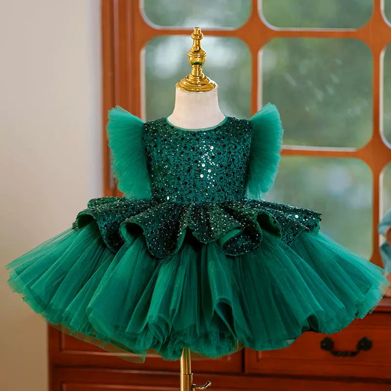 Women's Athletic Outfit Girls Birthday Green Princess Dress Flower Girl Wedding Dress