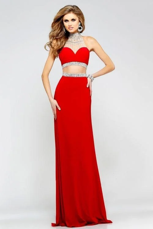 Sustainable Women's Apparel Faviana S7511 Embellished Two Piece A-Line Gown - 1 pc Red in Size 4 Available