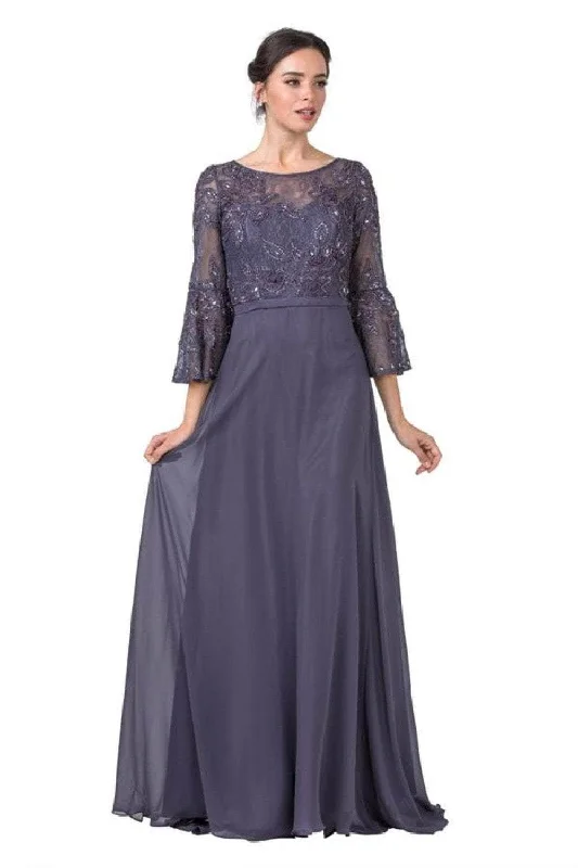 Women's Weekend Outfit Aspeed Design M2346 - Lace Illusion Quarter Sleeve Formal Gown