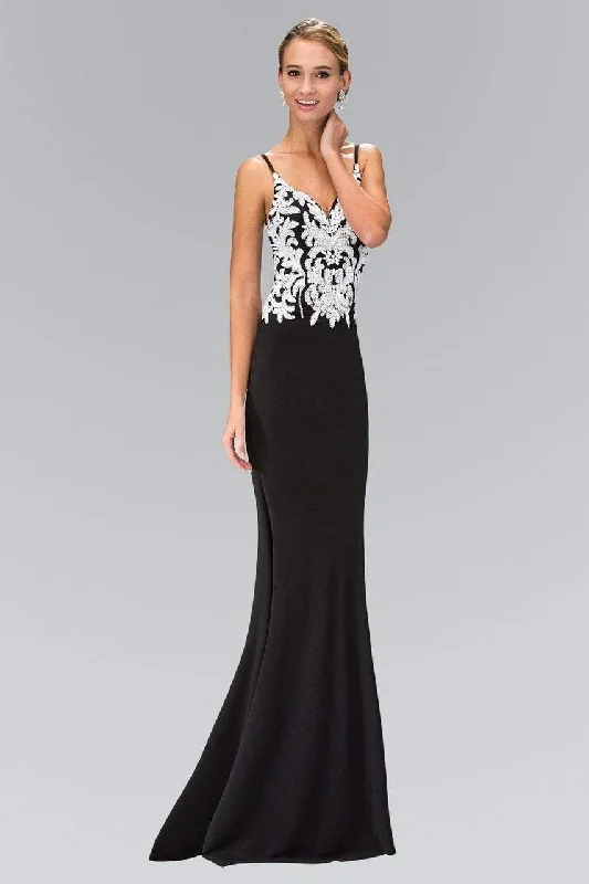 Women's Everyday Apparel Elizabeth K Sequined Embellishment V-Neck Gown GL1384