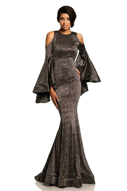 Women's High-Fashion Clothes Johnathan Kayne Fitted Bell Sleeve Glitter Knit Gown 8111