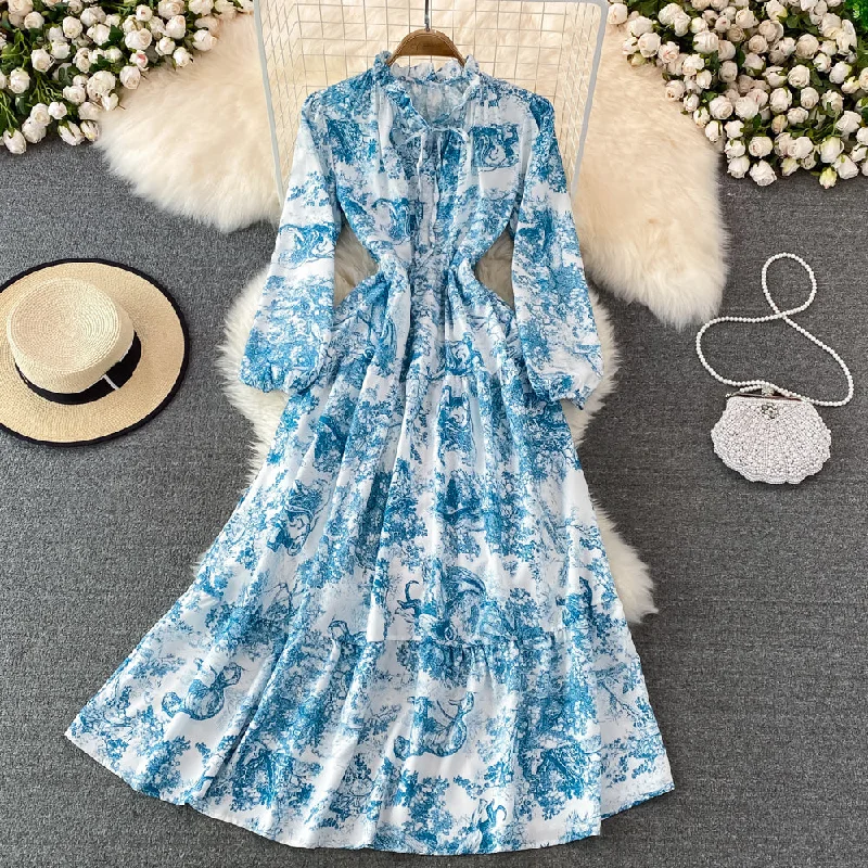 Women's Tailored Outfit A line long sleeve floral dress fashion dress    S264