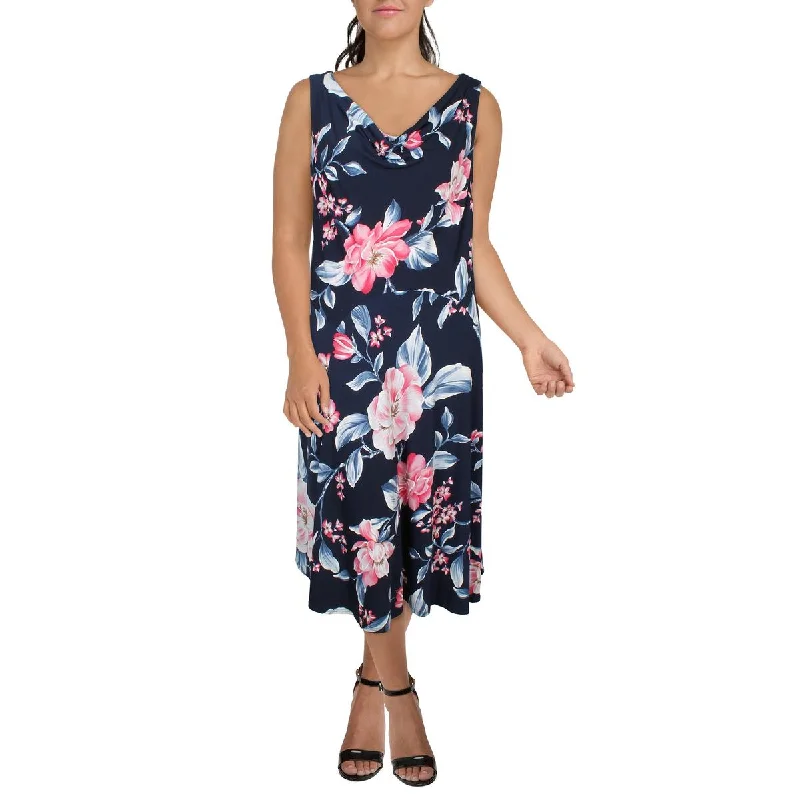 Women's Plus-Size Apparel Signature By Robbie Bee Womens Plus Floral Print Drape Neck Midi Dress