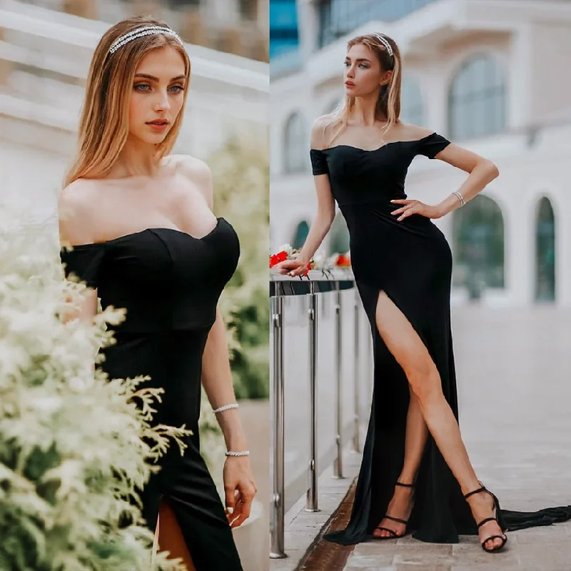 Women's Charming Outfit For Events JuliaFashion - 2024 Slash Neck High Slit Wedding Prom Party Dress