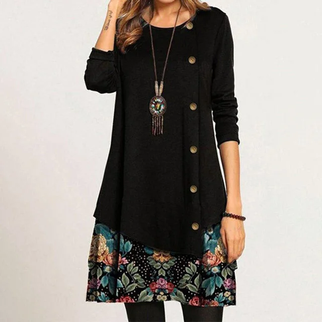 Women's Clothes Casual Double-Layered Floral Print Dress