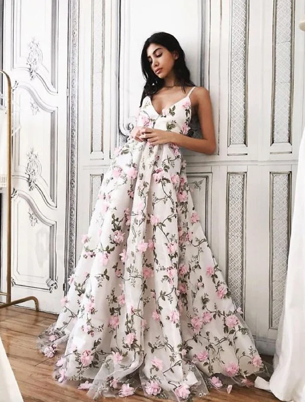 Casual Clothing For Women A-Line Prom Dresses Floral Dress Formal Floor Length Sleeveless V Neck Lace with Floral Print