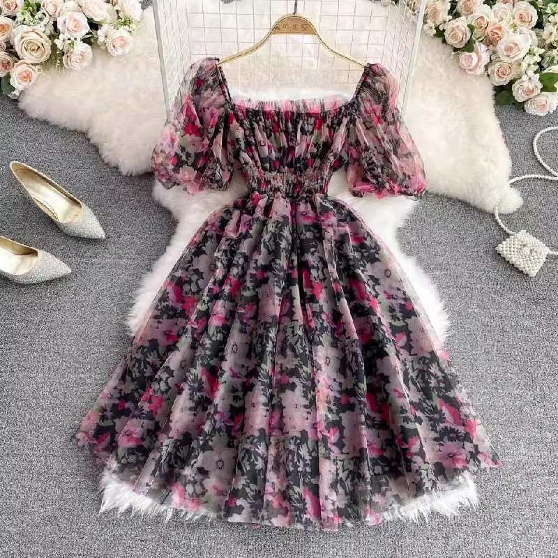 Women's Plus-Size Clothes square neck floral dress new style dress      S3957