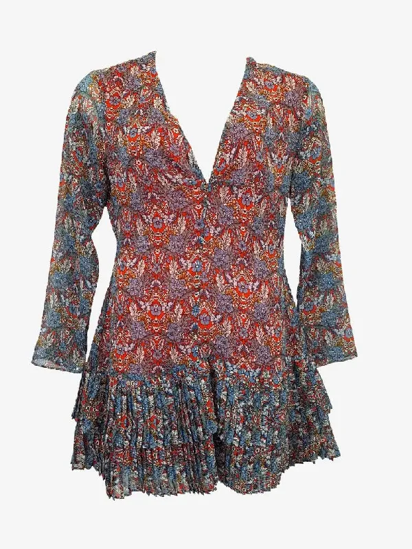 Women's Date Night Outfit The East Order Pleat Ruffle Hem Floral Cocktail Dress Size L