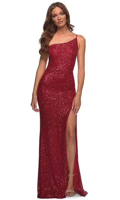 Women's Outfit For The Office La Femme - One Shoulder Fitted Prom Gown 30391SC - 1 pc Red In Size 8 Available