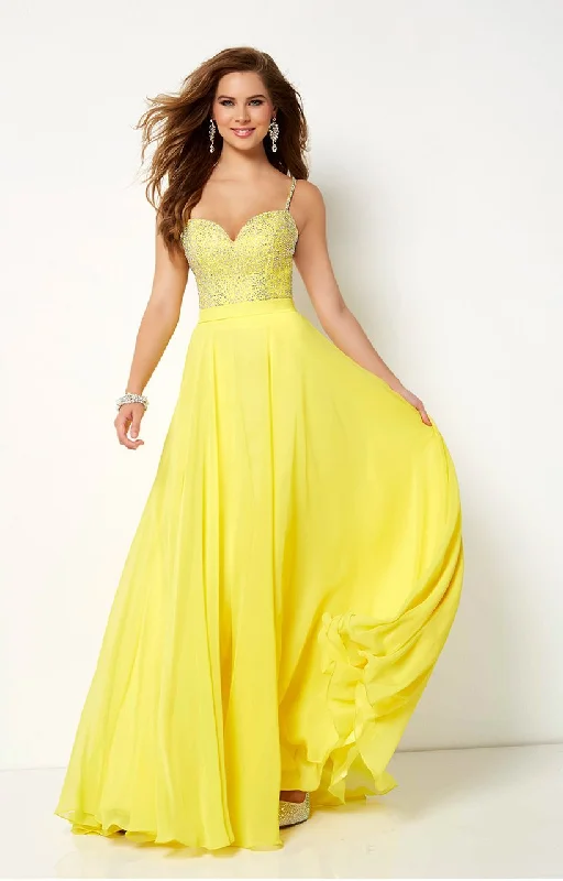 Fashion-Forward Women's Clothing Studio 17 Jeweled Sweetheart Bodice Chiffon A-Line Gown 12659 - 1 pc Yellow In Size 4 Available