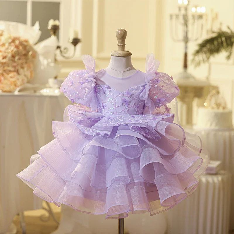 Women's Outfit Girls Purple Princess Dress Wedding Flower Girl Dress