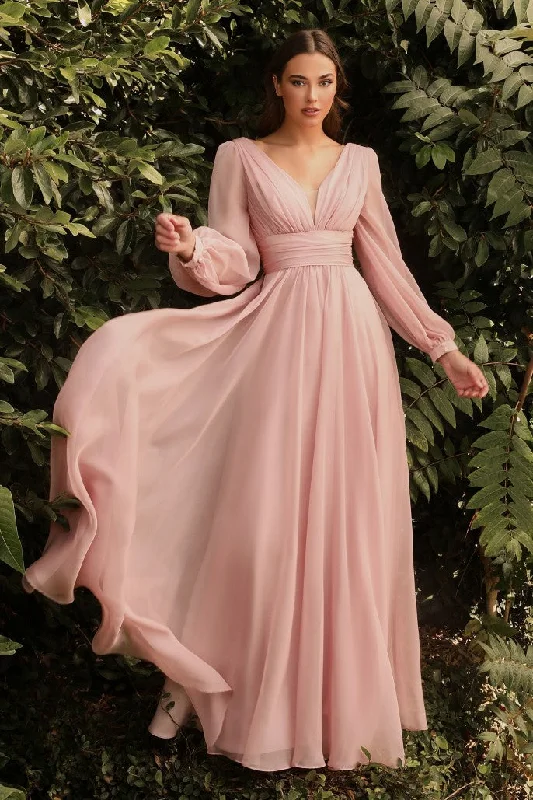 Women's Fashion Clothes CD 0192 Size 8, 14 Long A Line Chiffon Long Sleeve Mother Of Dress Wedding Guest Gown