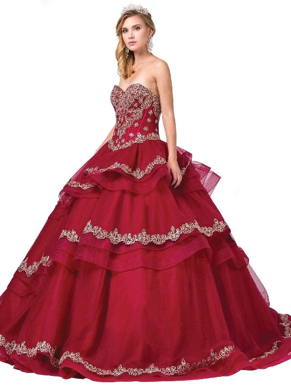 Formal Attire For Women Dancing Queen - 1372 Gilt-Appliqued Corset Bodice Tiered Ballgown