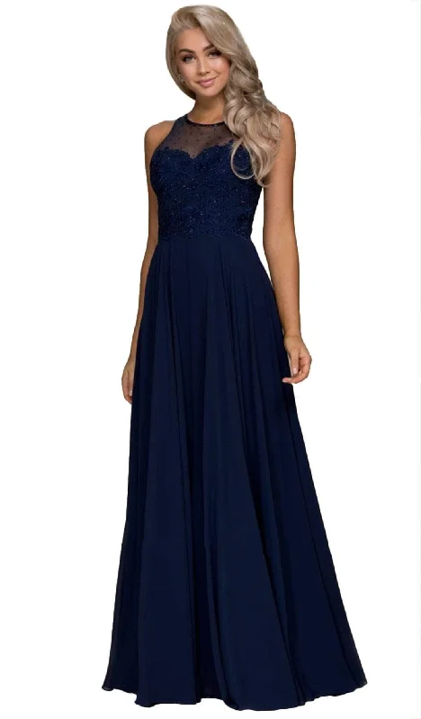 Women's Romantic Outfit Nox Anabel - Y009 Jeweled Lace Bodice Chiffon A-Line Evening Gown