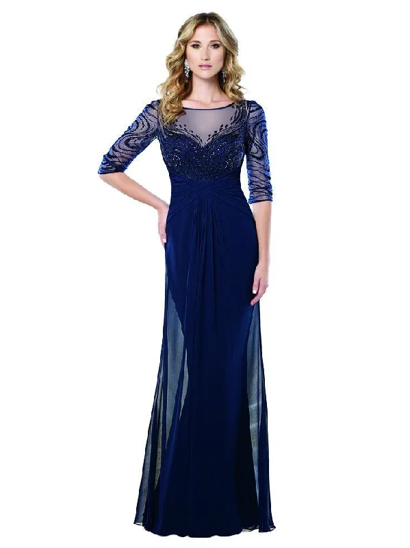 Fashionable Women's Clothing Mon Cheri Ruched Beaded Gown 215919W 1 pc Navy Blue In Size 20W Available