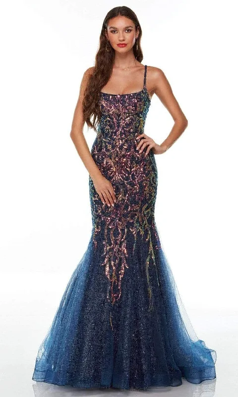 Women's Seasonal Wardrobe Clothing Alyce Paris - 61204 Spaghetti Straps Glitter Sequin Gown