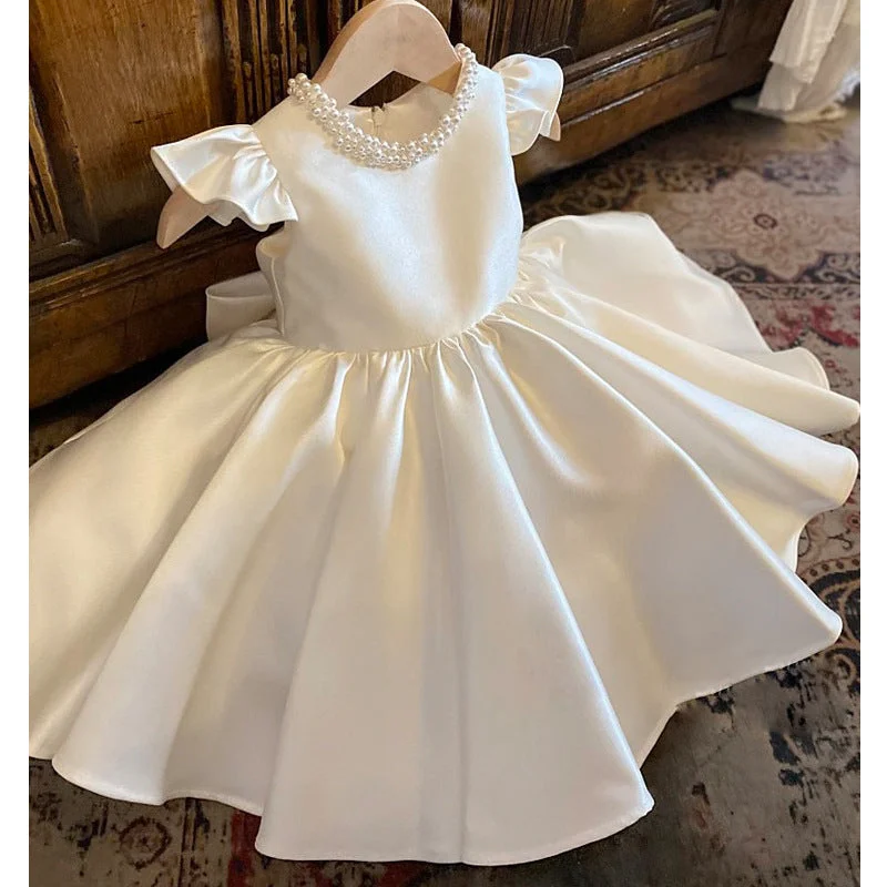 Charming Everyday Clothing For Women Toddler Prom Dress Girl Birthday Party Baptism Wedding Bowknot Bead Christening Dress