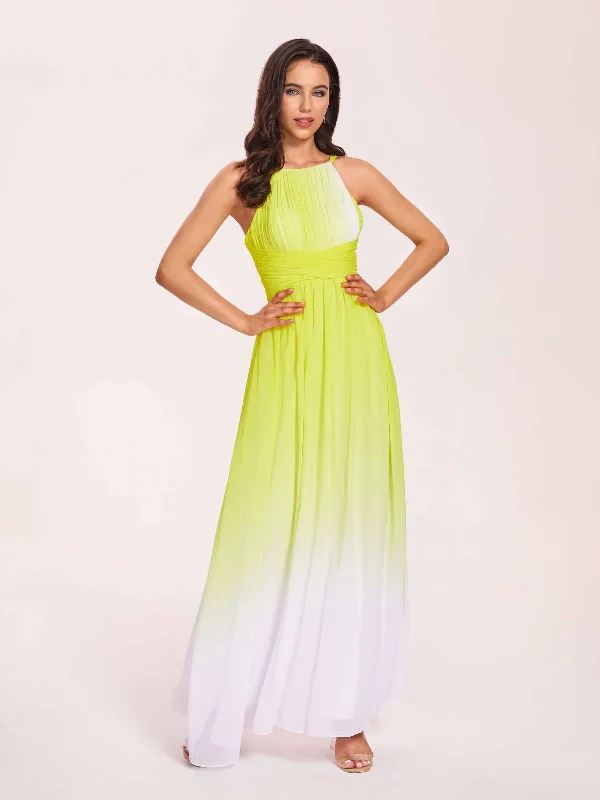 Elegant Clothing For Women Halter Floral A-line Ombre Chiffon Long Bridesmaid Dresses Online