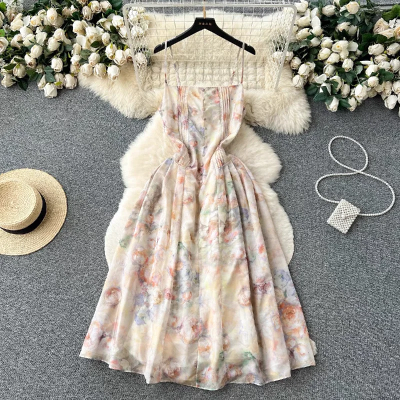 Women's Layered Outfit Spaghetti Strap Dress,fairy Floral Dress,cute Dress   S4434