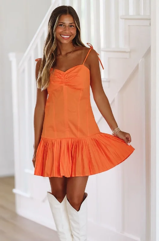 Women's Elegant Garments Cheer Loud Pleated Mini Dress  - Orange