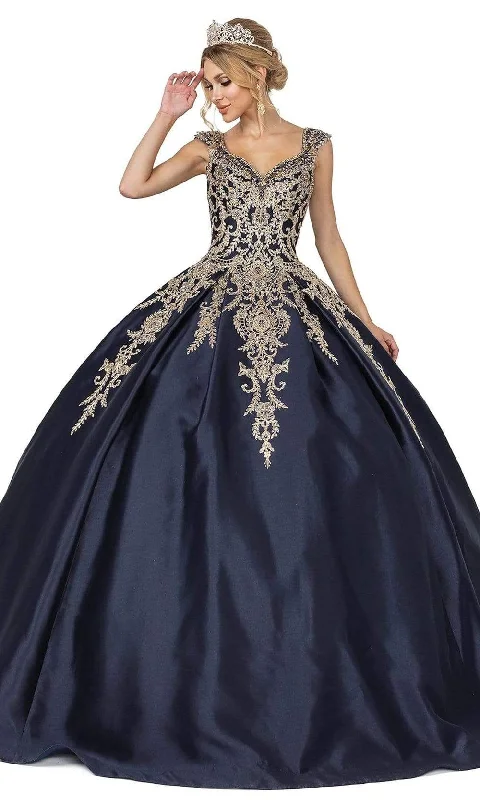 Women's Formal Event Outfit Dancing Queen - 1606 Cap Sleeve Metallic Applique Gown