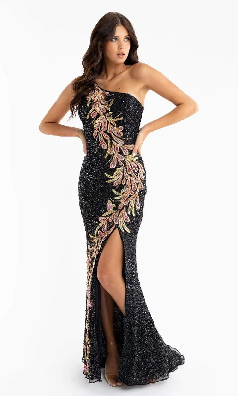 Women's Evening Wear Attire Primavera Couture - 3753 Trailing Petals Fully Sequined One Shoulder Long Gown