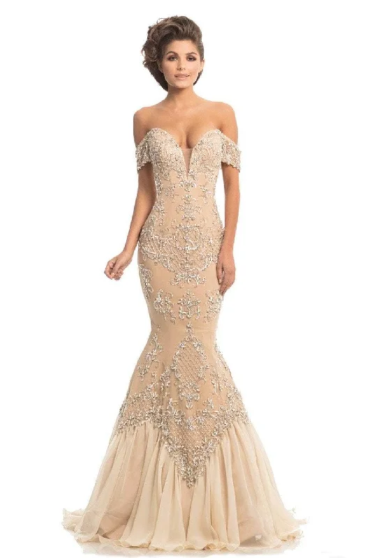 Women's Clothes Johnathan Kayne Crystal Adorned Off Shoulder Mermaid Gown 8211 - 1 pc Nude In Size 8 Available