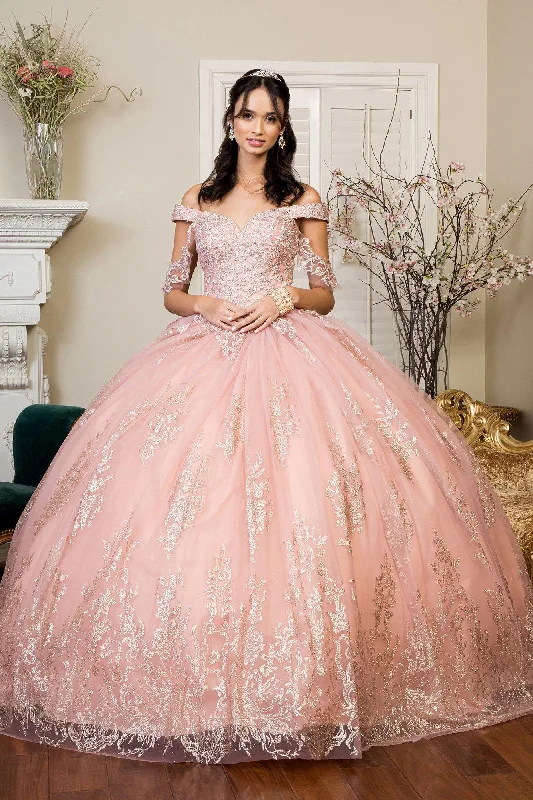 Formal Garments For Women Long Sweet 16 Glitter Mesh Quinceanera Ball Gown