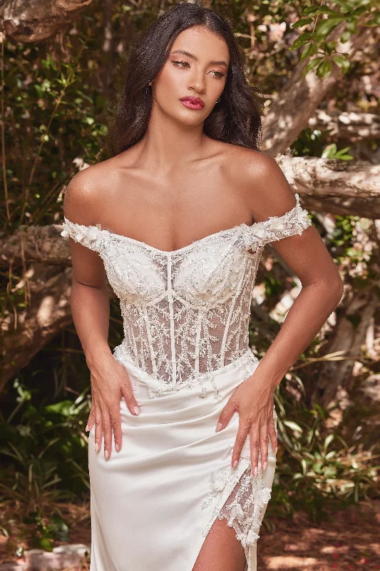 Women's Outerwear Attire Off The Shoulder Lace Corset Bodice Fitted Mermaid Long Bridal & Wedding Dress CDCD0186W