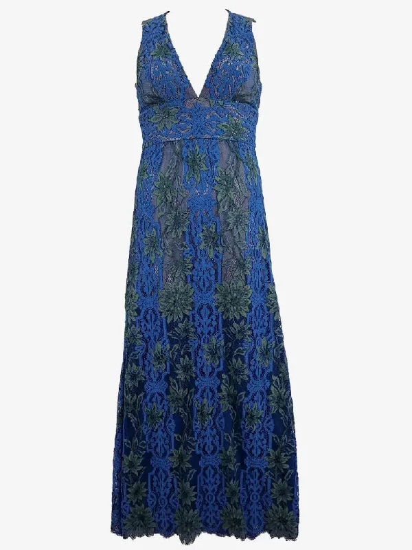 Trendy Athleisure Clothing For Women BCBGMAXAZRIA Sapphire Floral Lace Formal Dress Size 4